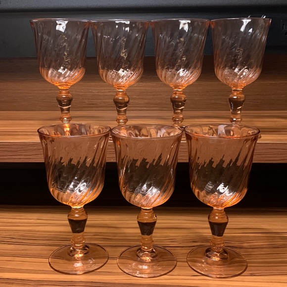 Cristal D’Arques Other - Vintage Rosaline Pink (Swirl Optic) Glassware-Set of 7 by Cristal D'Arques-Dura